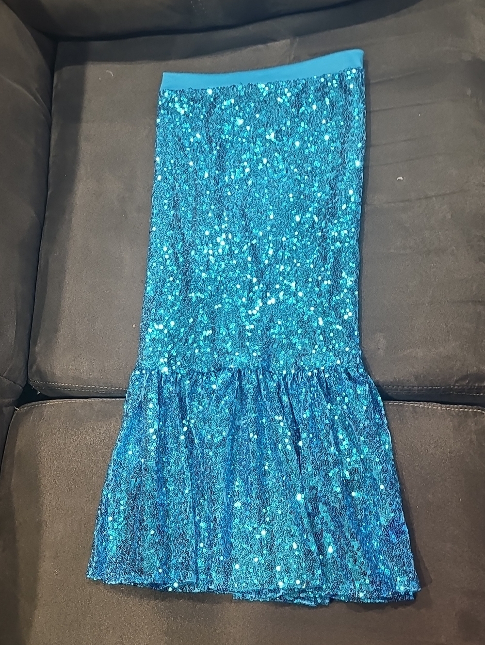 Blue Sequin Ruffle Hem Girls Dress